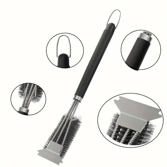 1 piece, professional three-end barbecue brush with spatula, stainless